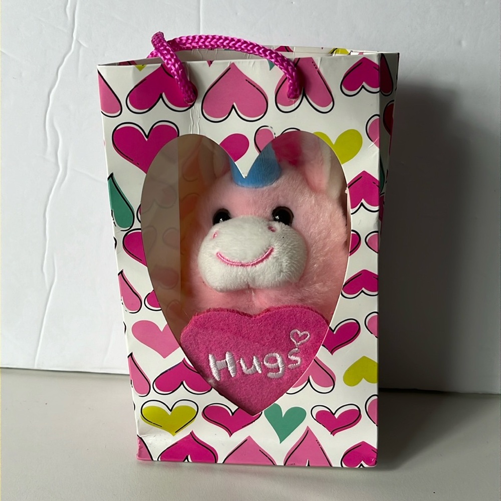 Hugs Valentine’s Day pink / white mini plush with hearts toy NWT